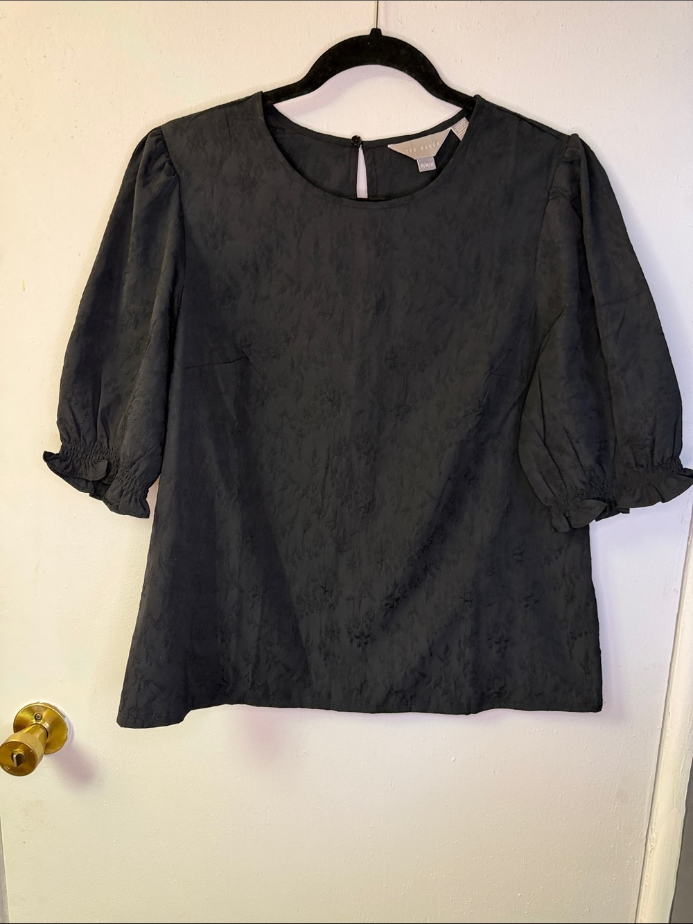 Ted Baker Black Puff-Sleeve Jacquard Blouse